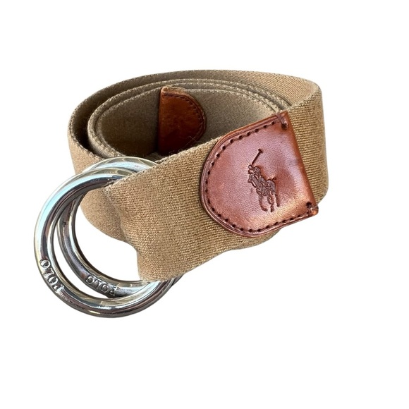 Polo Ralph Lauren Other - Vintage Polo Ralph Lauren Double O-Ring Canvas Belt Khaki Leather Accents L/XL